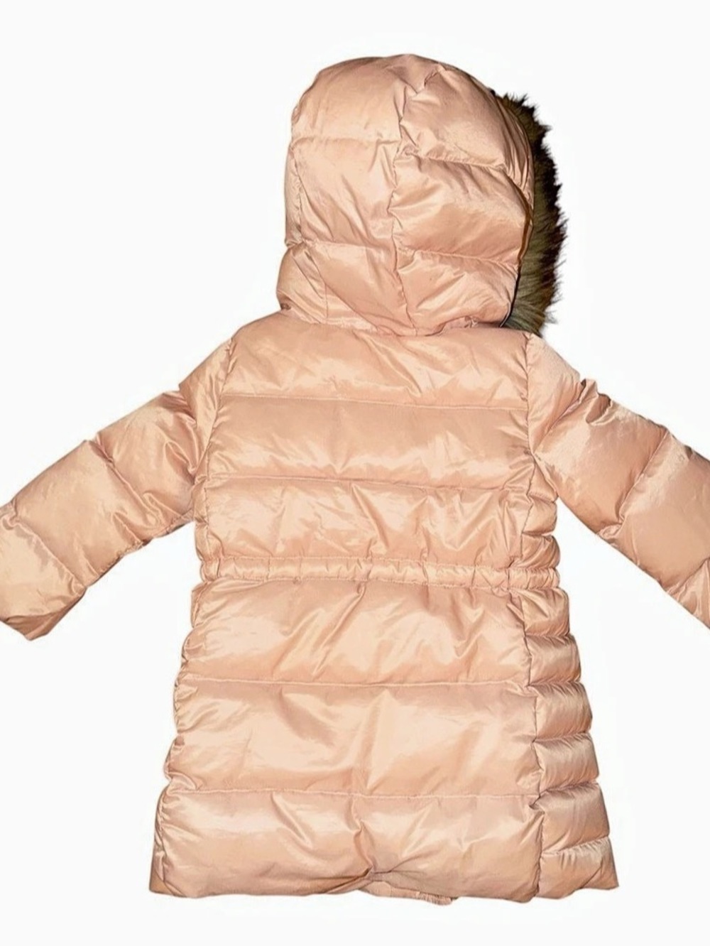 Baby Gap Girls Pink Hooded Puffer Coat 3T Faux Fur Trim Zip Down Insulated - Picture 2 of 5
